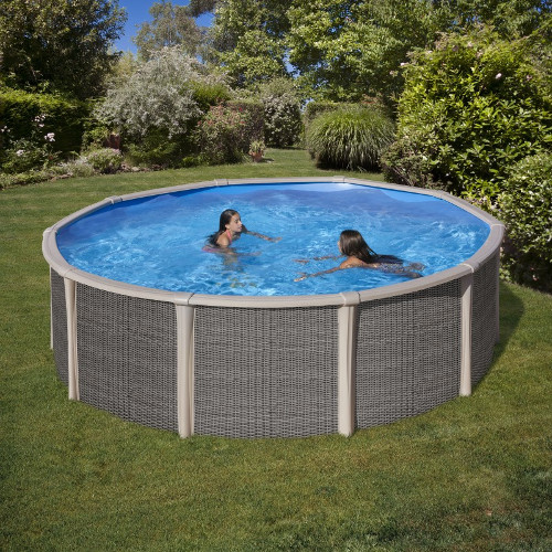 piscine in acciaio fuori terra torino con pareti in acciaio modello fusion forma rotonda decorazione effetto intreccio